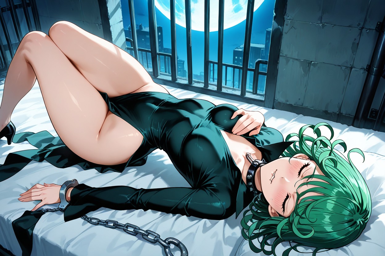 Thighs Exposed, Chains Around Her Arms, At Night With Blue Moon Hentai AI Porn
