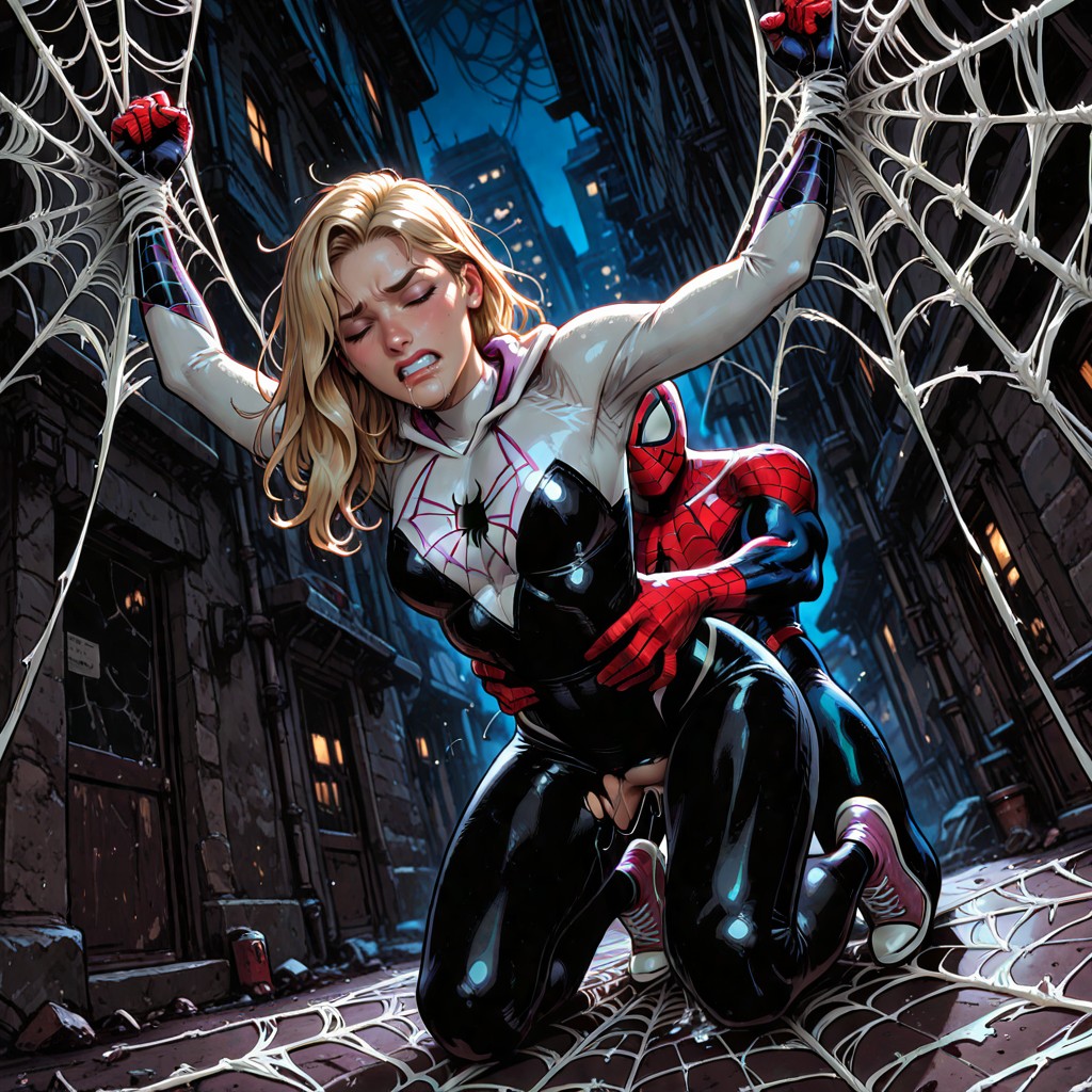 She Is Getting Lifted Up, Spider-man Is Holding Her, Spider-man Is Lifting Her Hentai IA