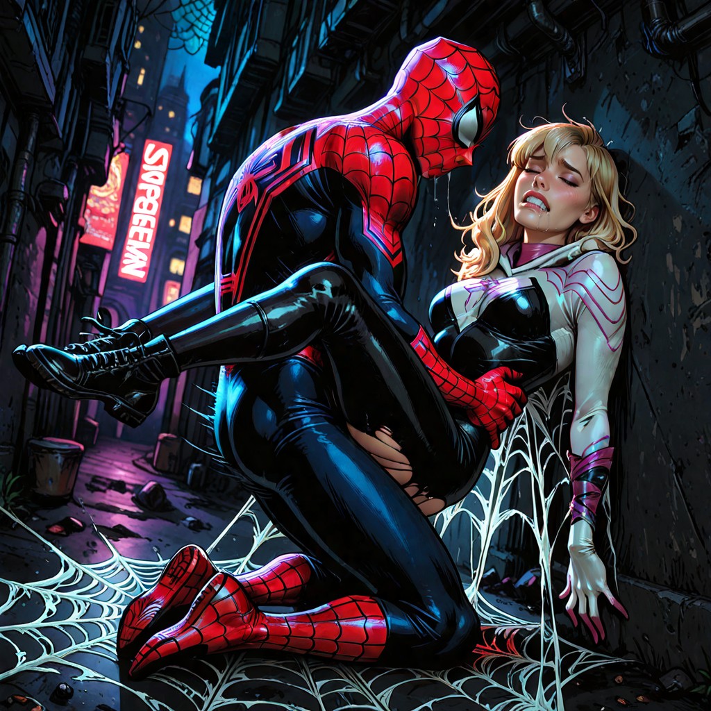 Dim Light, Vaginal Penetration, Carried By Spider-man Hentai IA