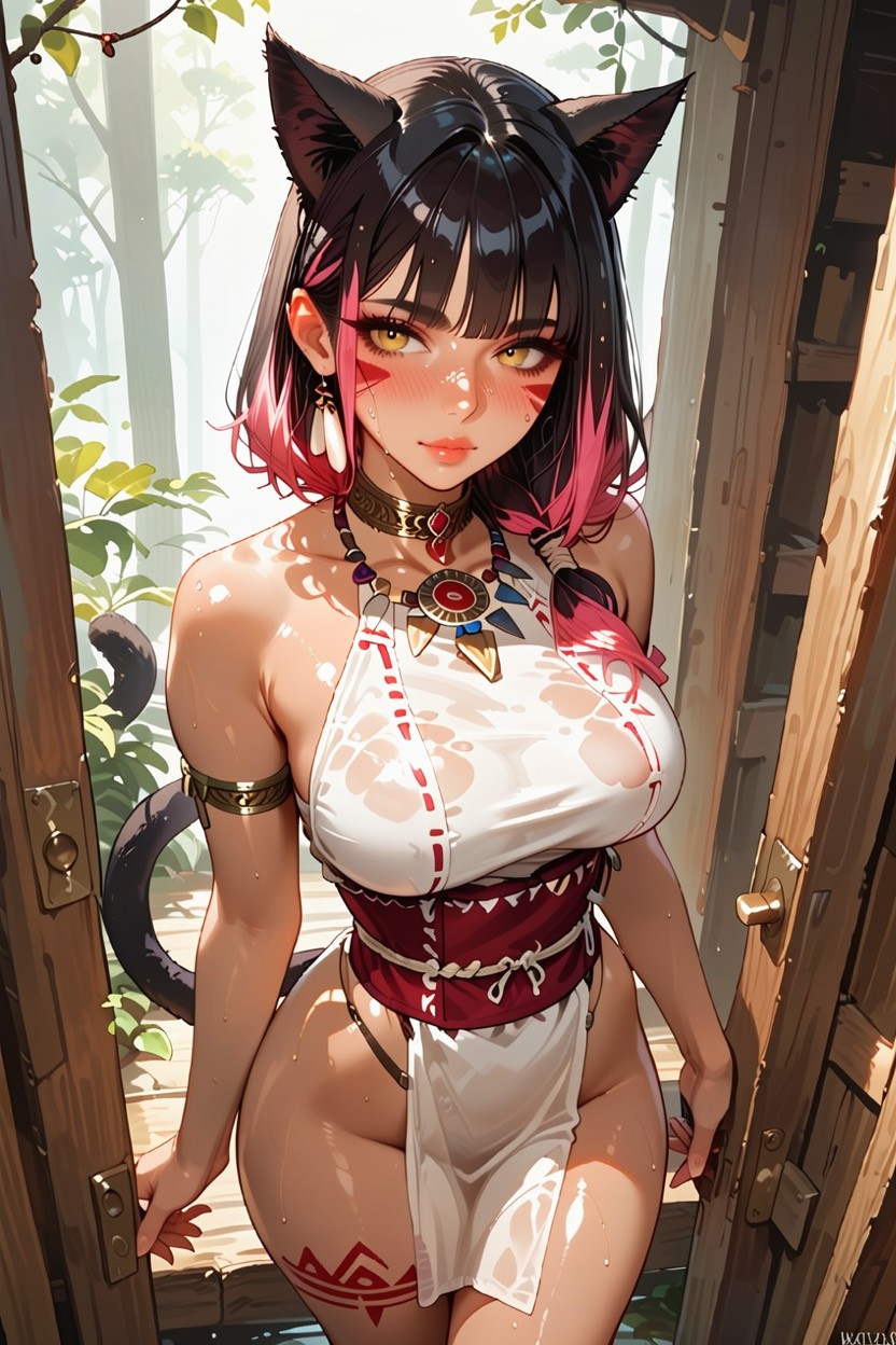 Hairlessness, Black Ears, Covered Boobs Hentai AI Porn