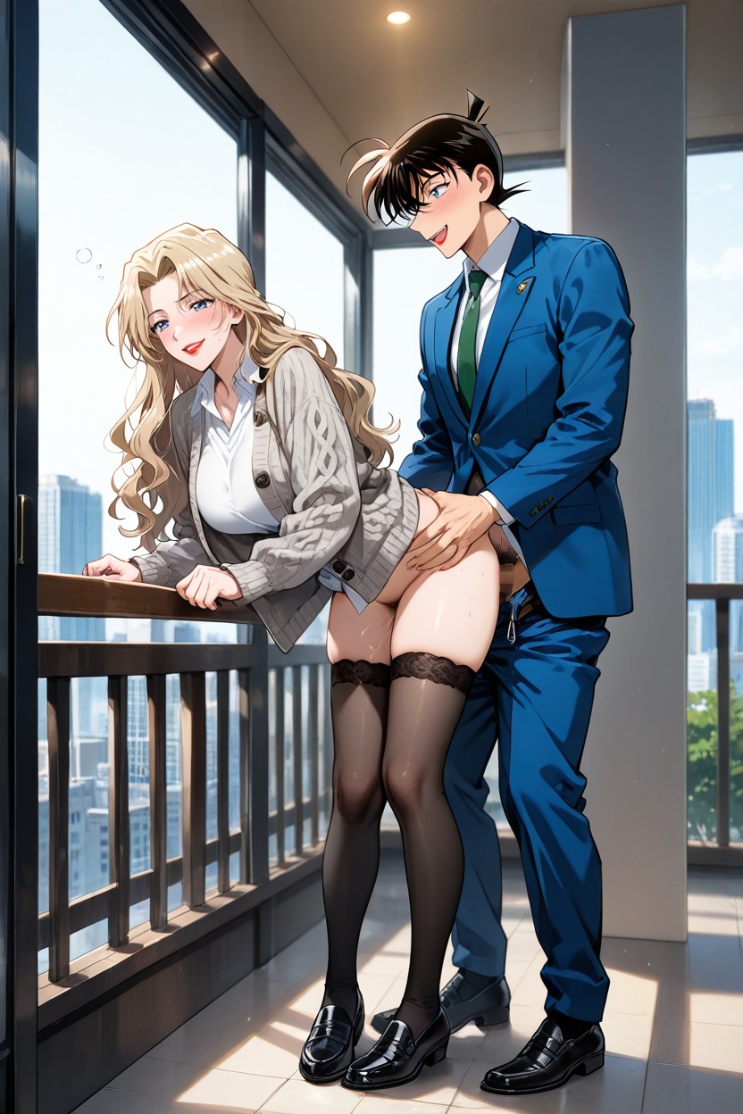 Cuerpo Completo, Smiling In Pleasure, Balcón Hentai IA