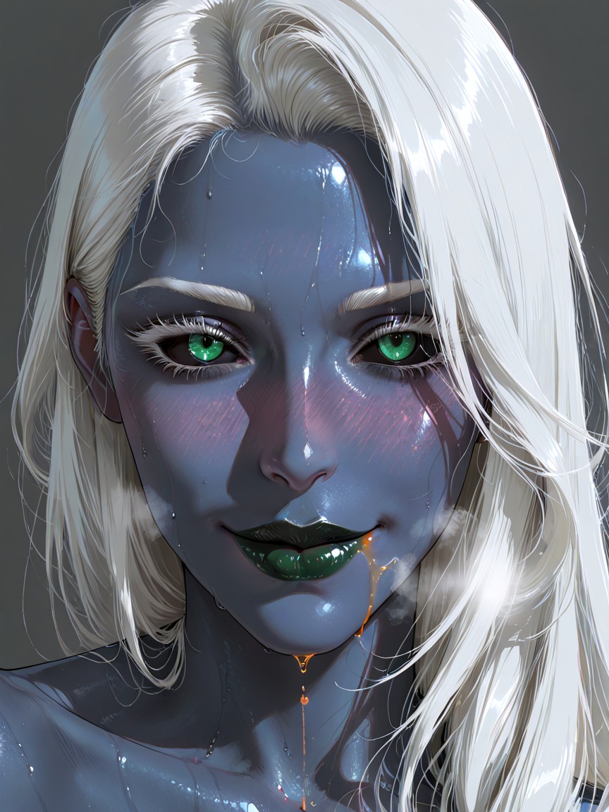 Dark Green Lipstick At Lips, Natural Lighting, Soft Shadows Hentai IA