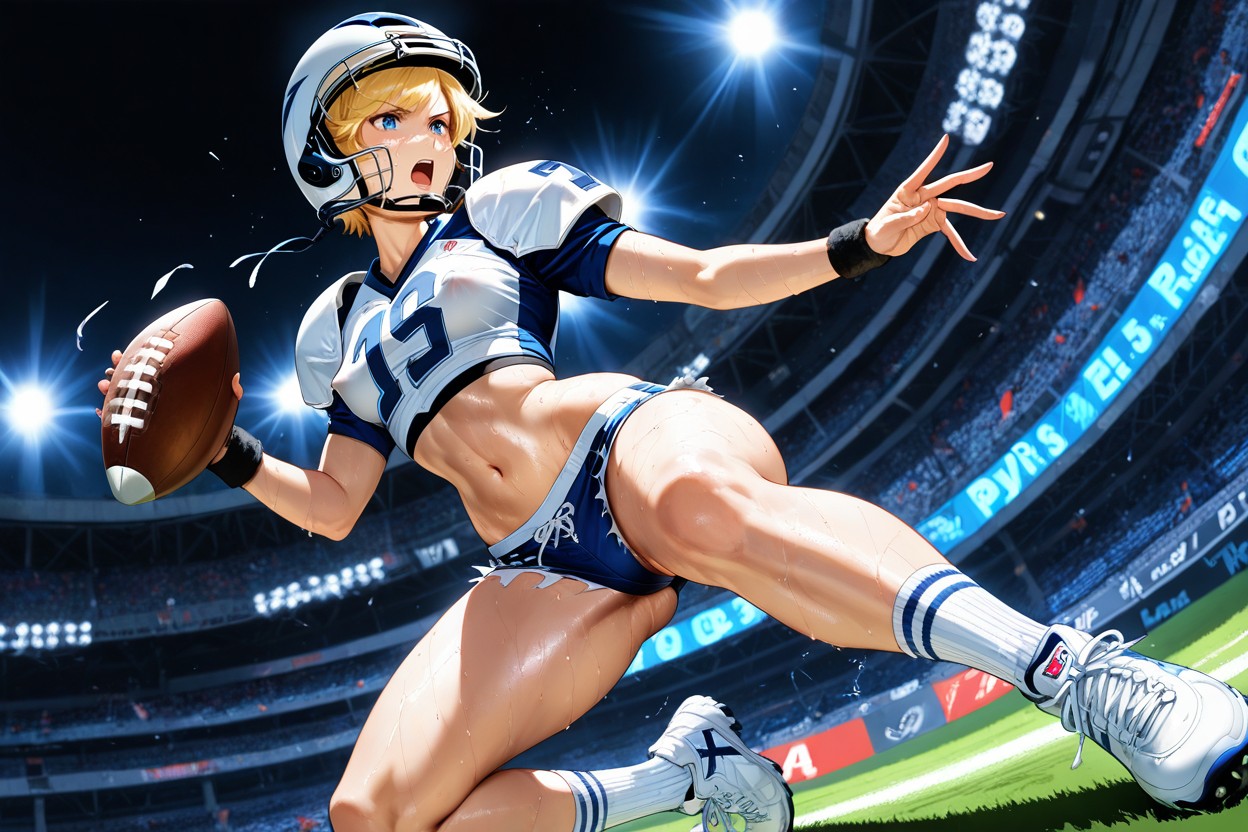 White Sneakers, Blond Woman, Cheering Crowd Hentai IA