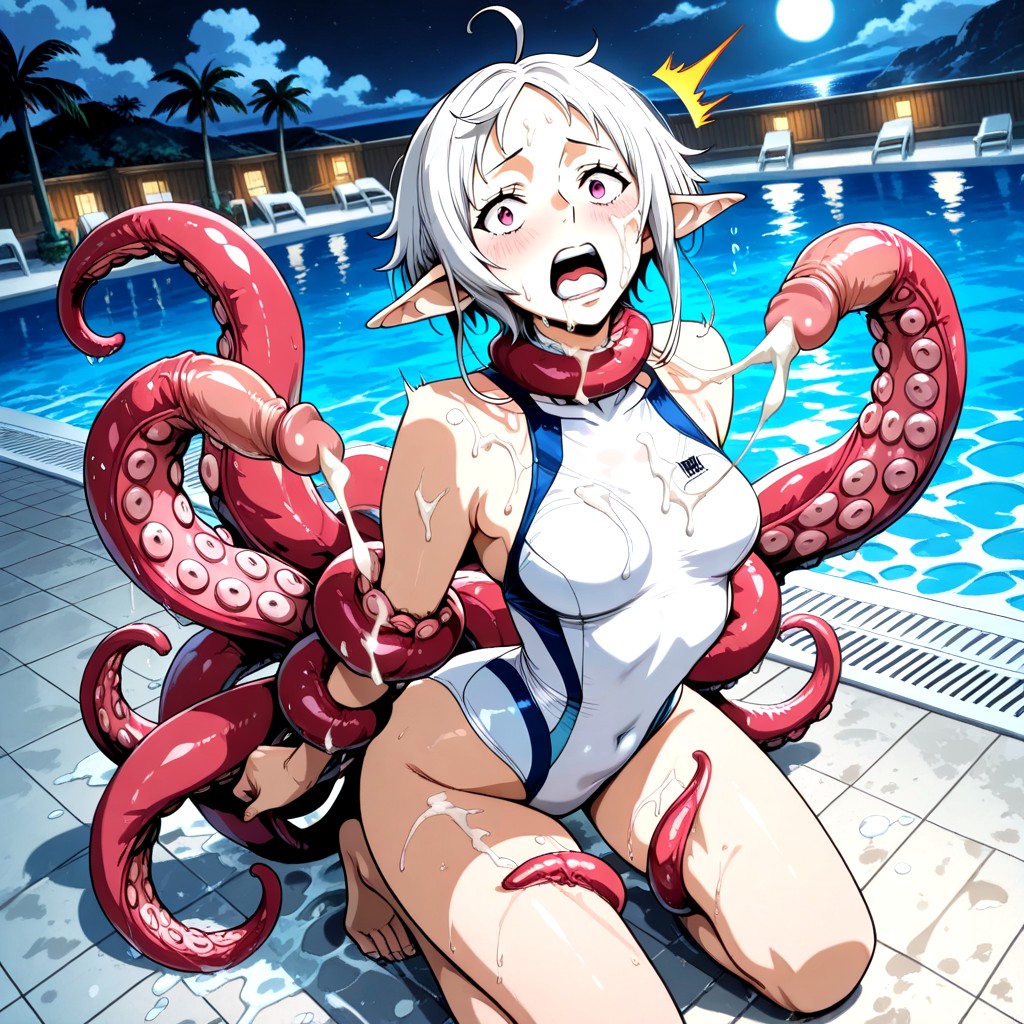 Tentacles Penetrate Her From Behind, The Waves Cover Her Body, Perfect Illustration Hentai IA