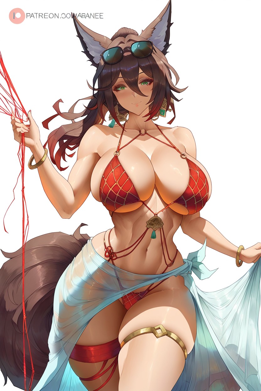 White Background, Blushing, Fox Ears Hentai IA