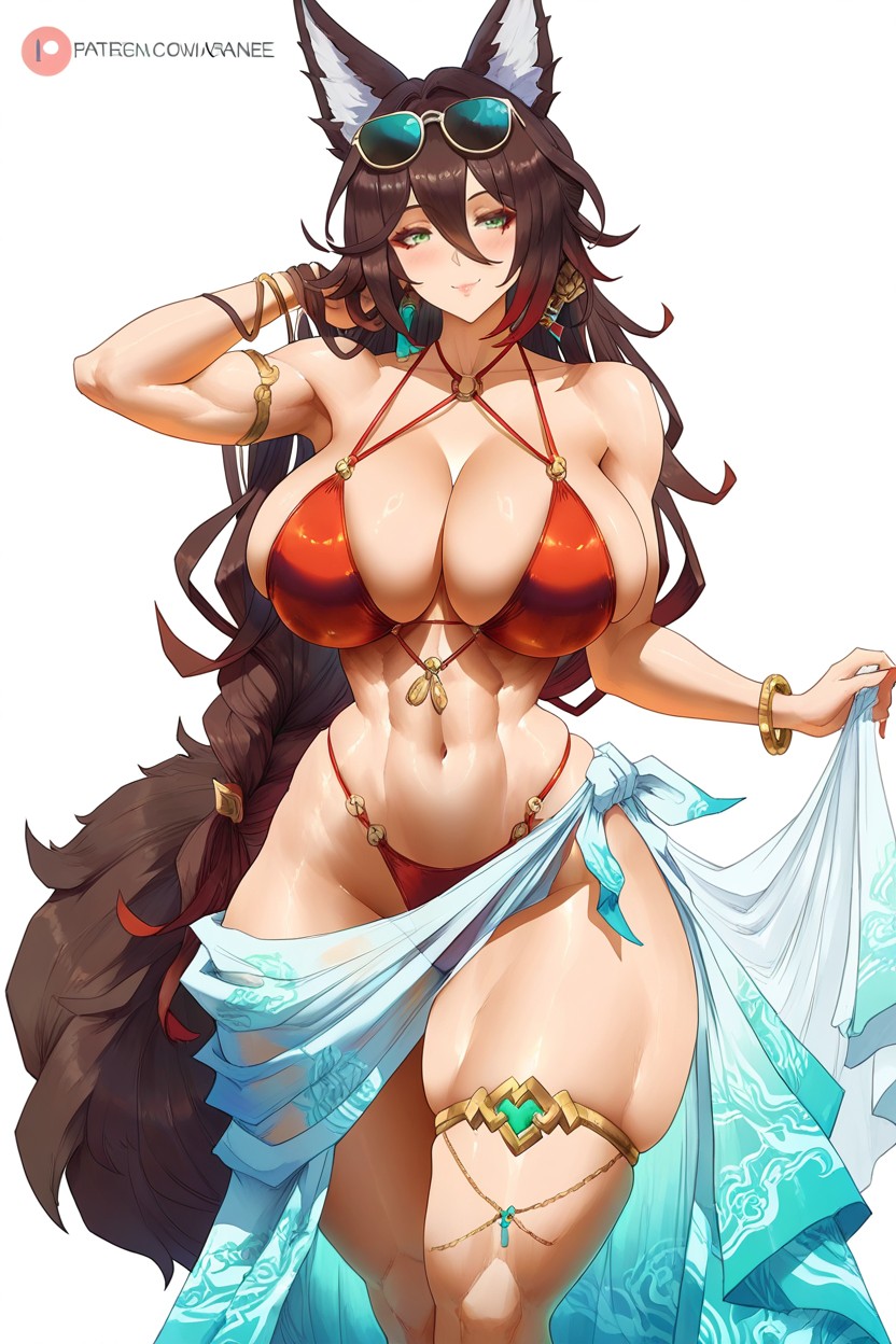 25+, Subtle Red Streaks, Wide Hips Hentai AI Porn