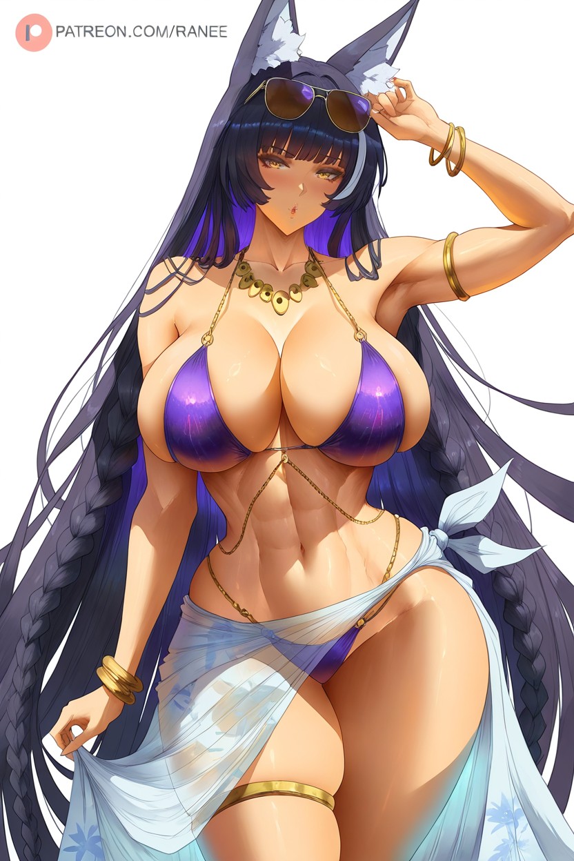 Gold Necklace, Detailed Navel, Subtle Purple Streaks Hentai IA