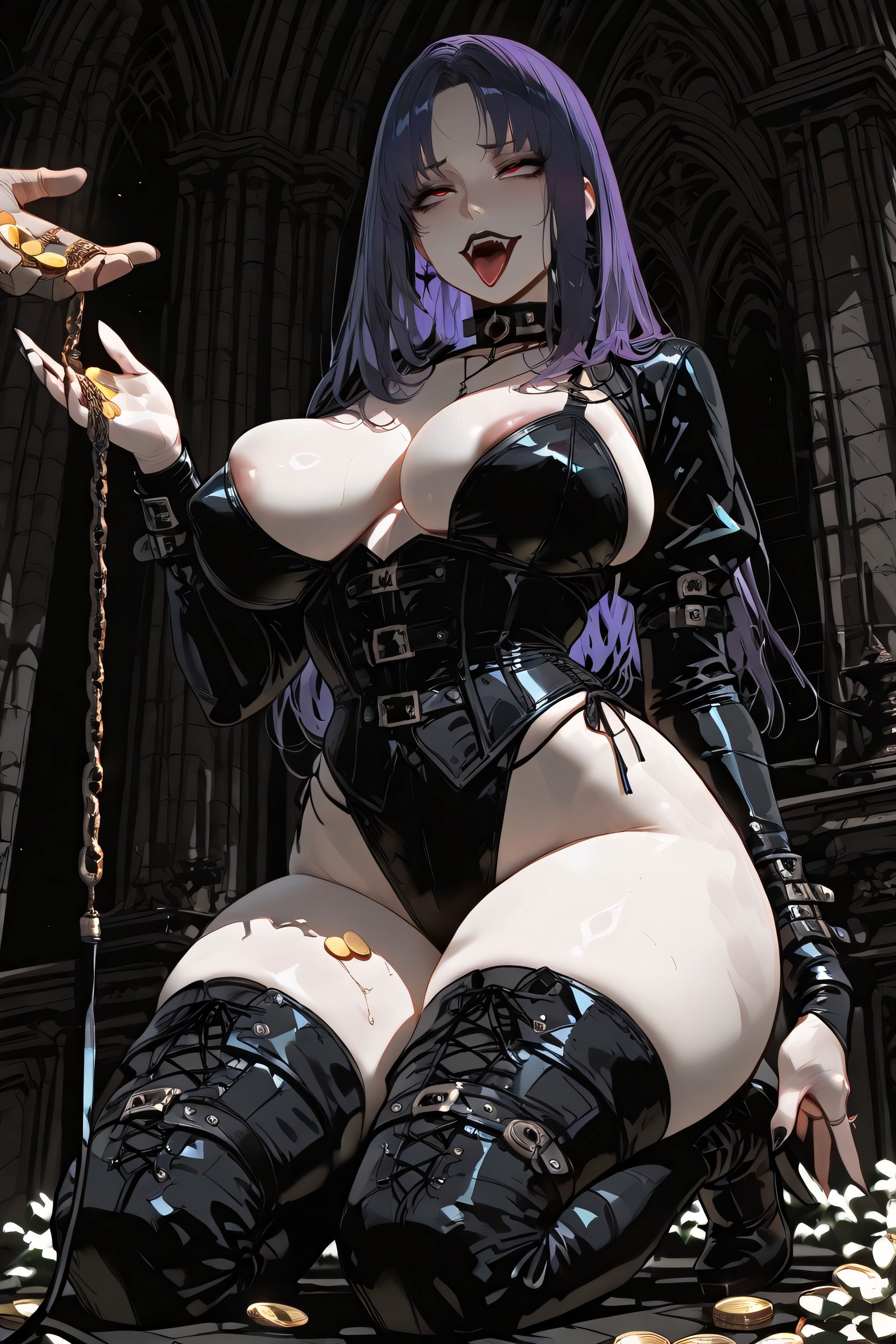 Red Eyes, Long Black Hair, Full Body Hentai AI Porn