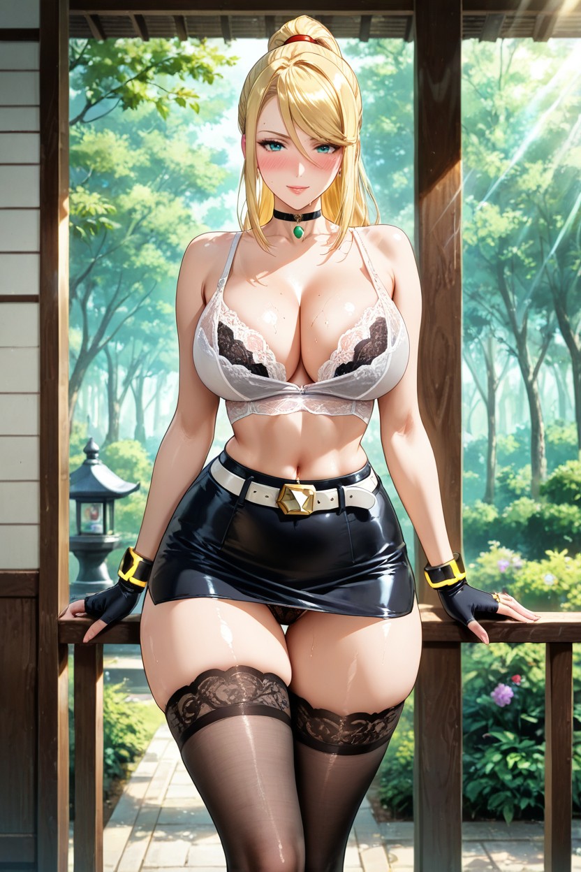 Perfect Hourglass Figure, White Tank Top, Many Details Hentai AI Porn