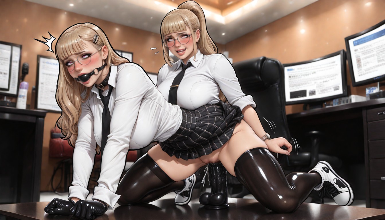 Elegant Yet Provocative Office Fashion, Soft Indoor Lighting, Goth Makeup Hentai AI Porn
