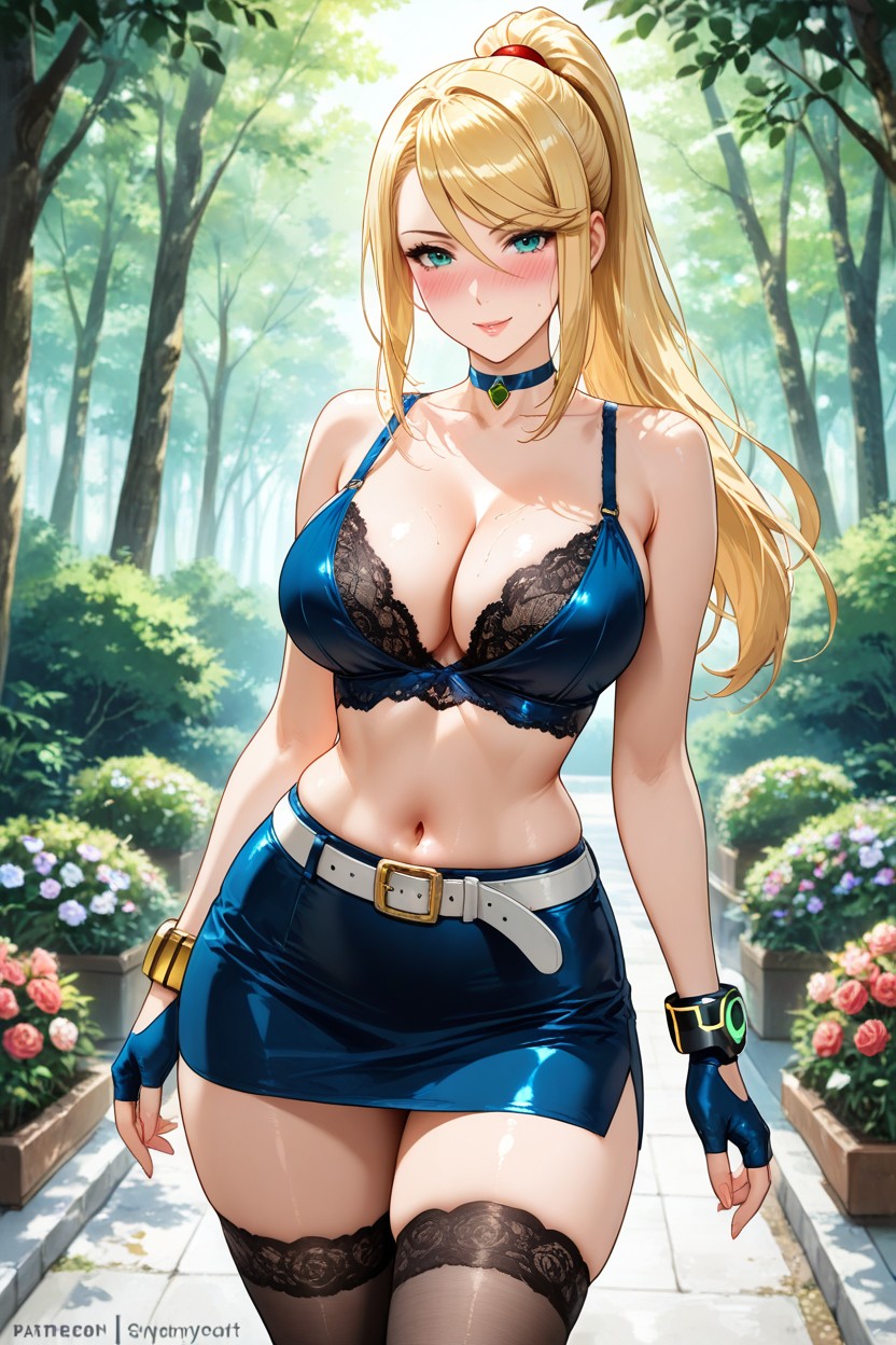 Lace Stockings, Japanese Garden With Forest, Perfect Hourglass Figure Hentai AI Porn