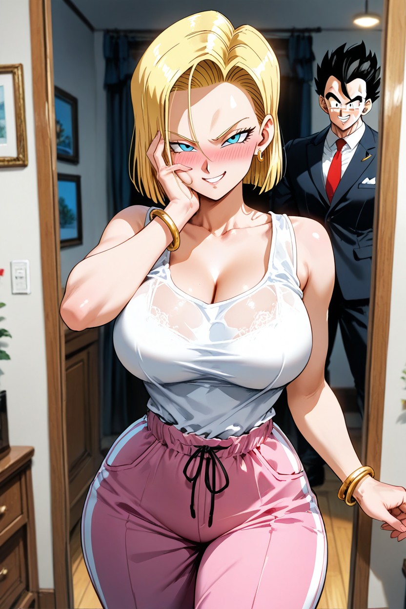 Showing Both Bodies Fully, A Beautiful Waist, Smug Expression Hentai AI Porn