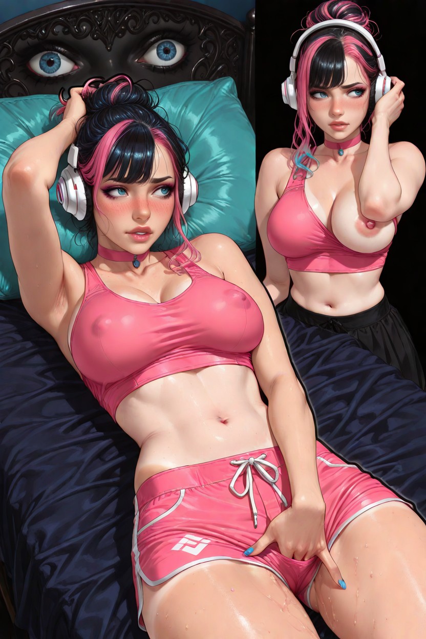 Teal-colored Bedding, K, Smooth Crisp Line Art Hentai AI Porn