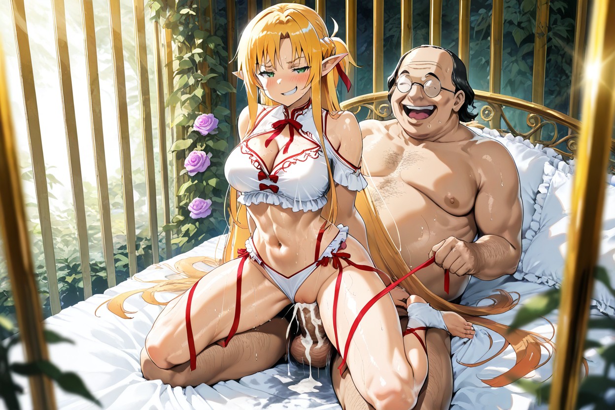 Ohogao Elf Man, Asuna Yuuki From Sword Art Online, Man Has A Golden Crown With Emerald Gem Hentai AI Porn