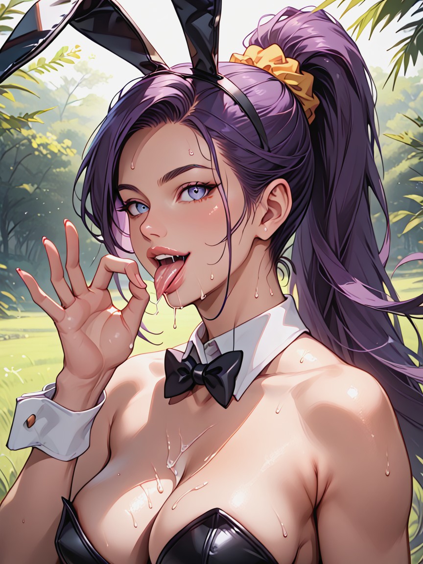 Perfect Natural Medium Breasts, Bowtie, Tongue Out Hentai AI Porn