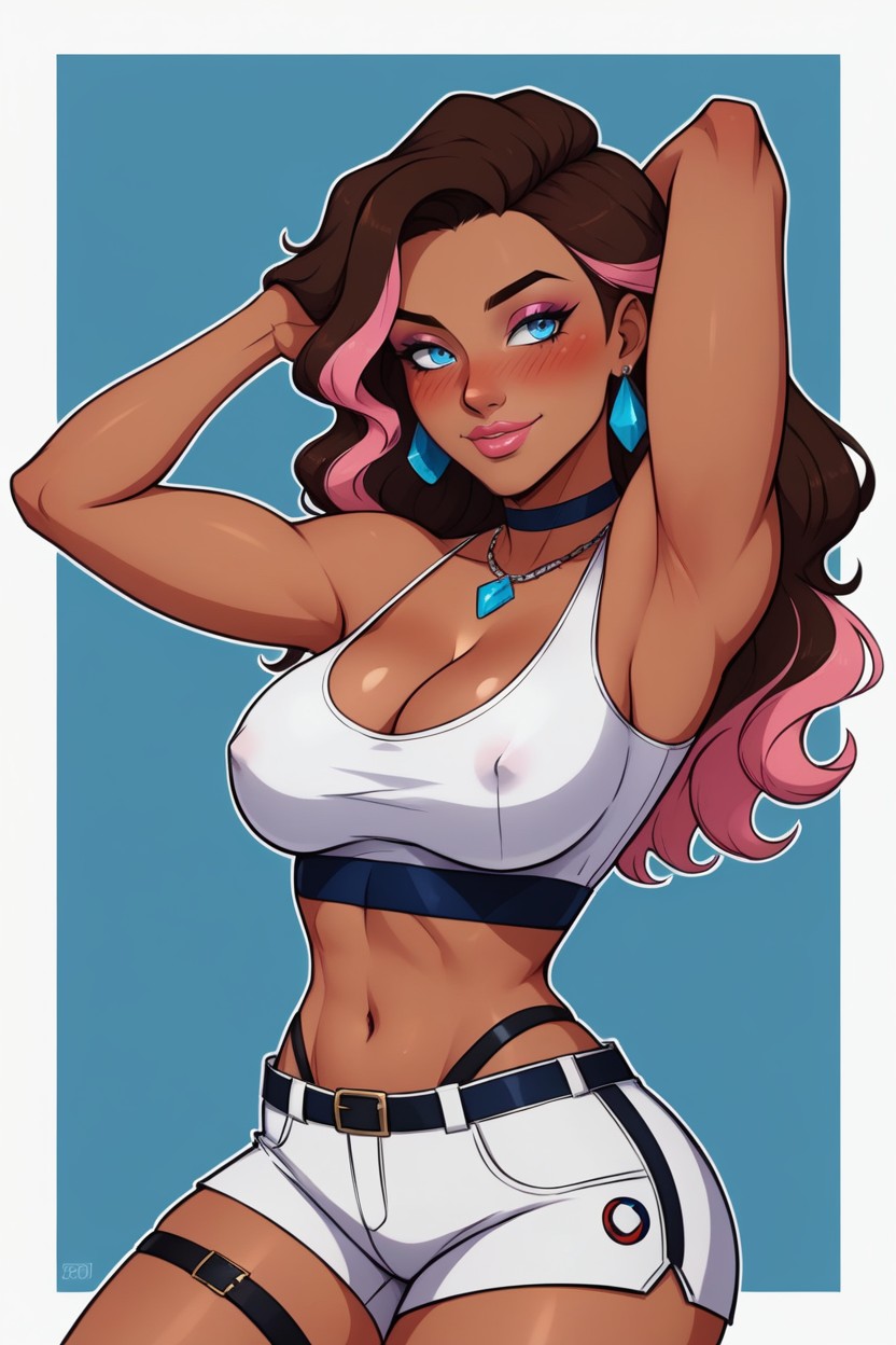 Volumenlicht, Fitted White Crop Top With Black Straps, White Knee-high Socks Hentai KI Porno