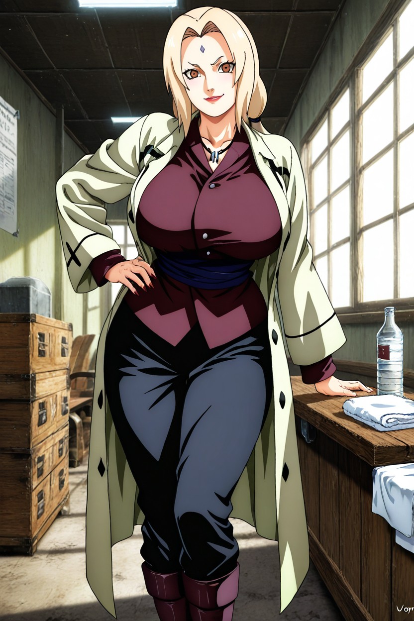 Worn Over The Tunic, Cream, Reaching To The Upper Thighs Hentai AI Porn