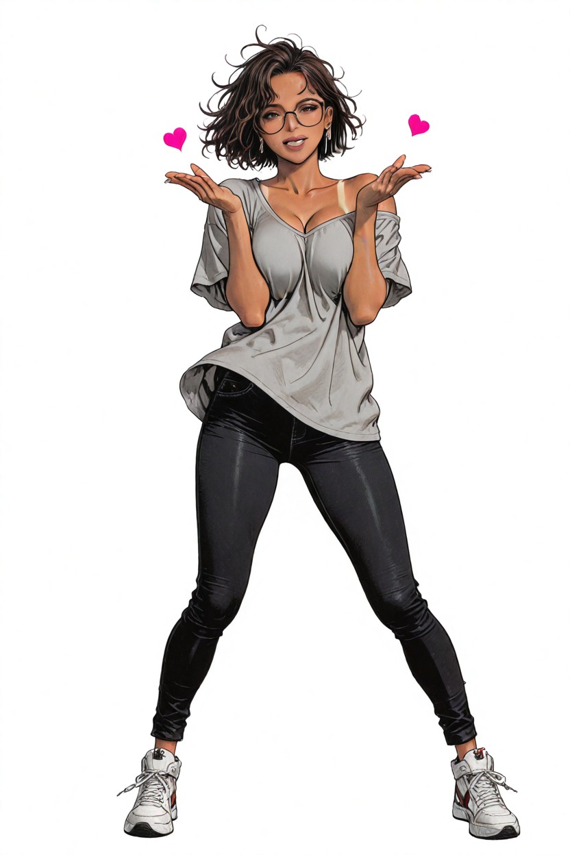 White Background, Round Glasses, Sensual Stance Hentai AI Porn