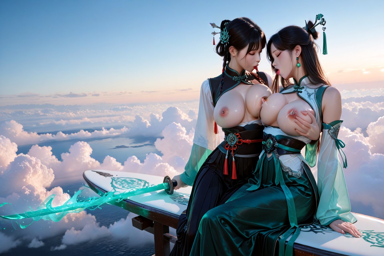 Detailed Nipples, Jade Hairpin And Delicate Traditional Chinese Hair Ornaments, No Riding Like A Surfboard Hentai AI Porn