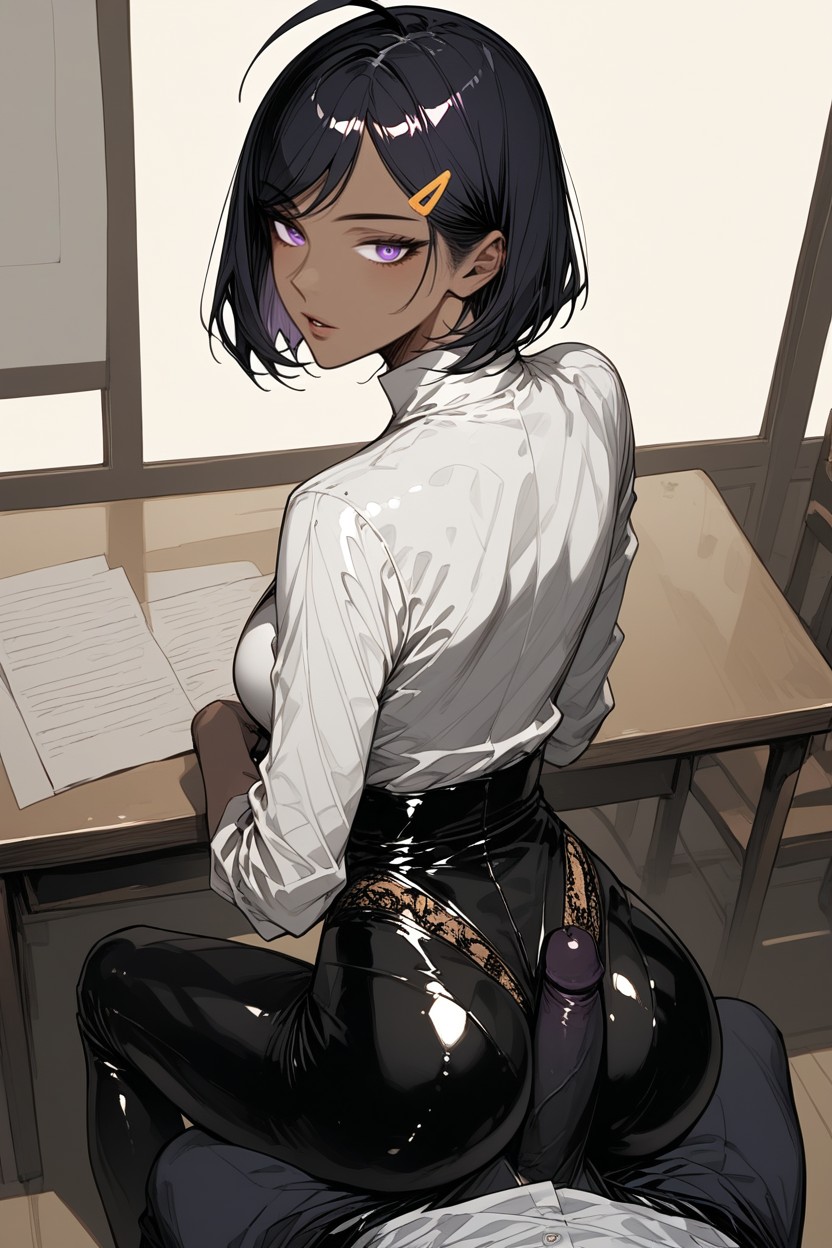 Visible Bulge Under Pants, Male Is Sitting Upright, Cropped Trench Beige Jacket Hentai AI Porn
