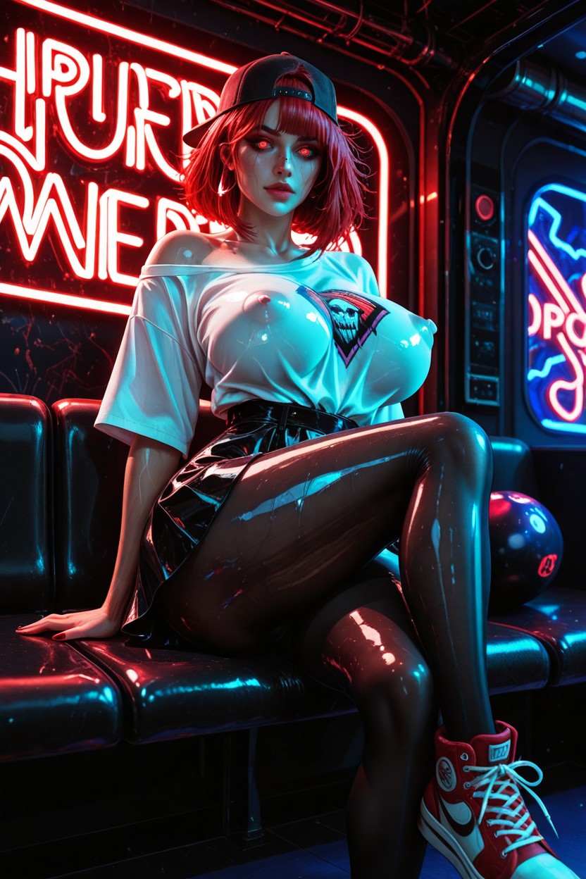 Bullnose Piercing, Prominent Collarbones, Abstract Neon Art Style Hentai AI Porn
