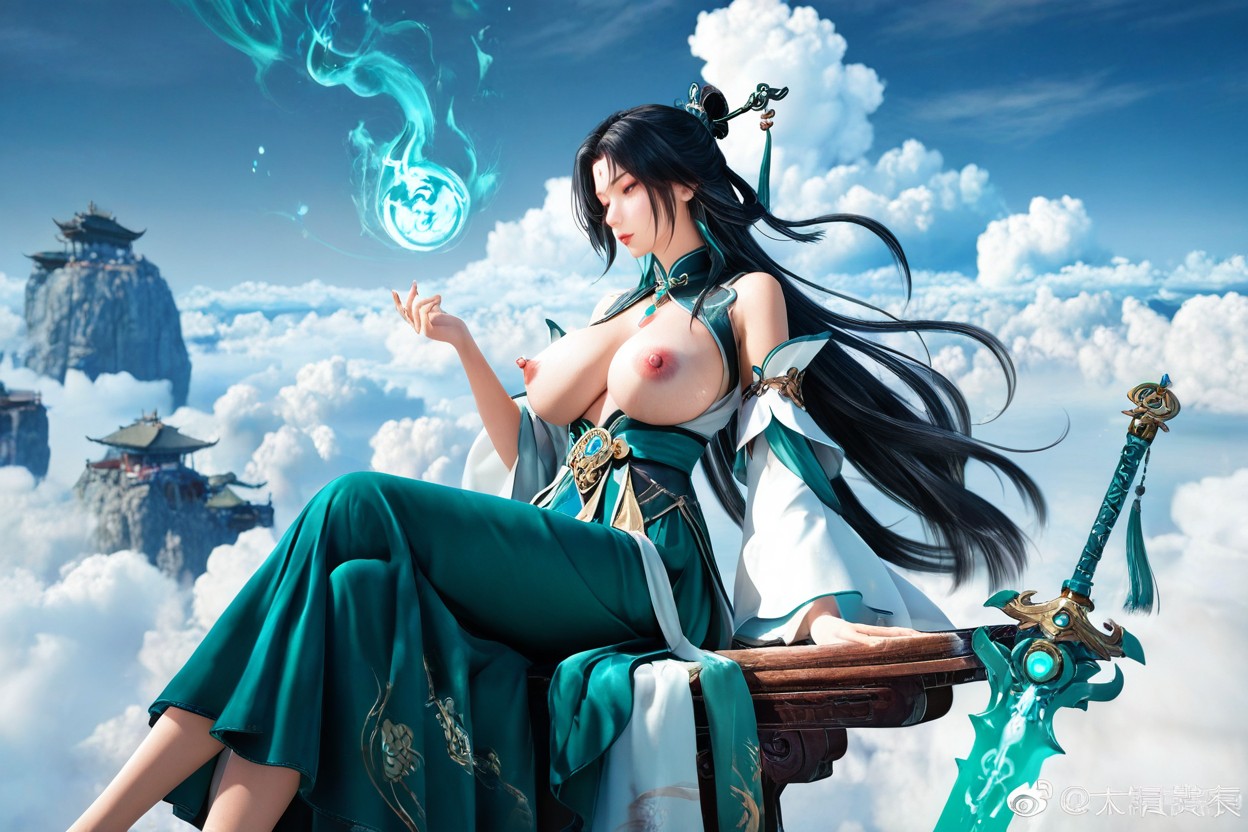 Cinematic Composition, Nipple Sucking, Ancient Chinese Mountains And Floating Peaks Below Hentai AI Porn