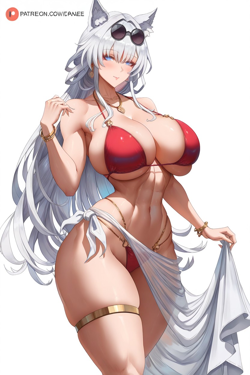 Sarong Is Open At The Side Revealing One Entire Leg, Wide Hips, Front View Hentai AI Porn