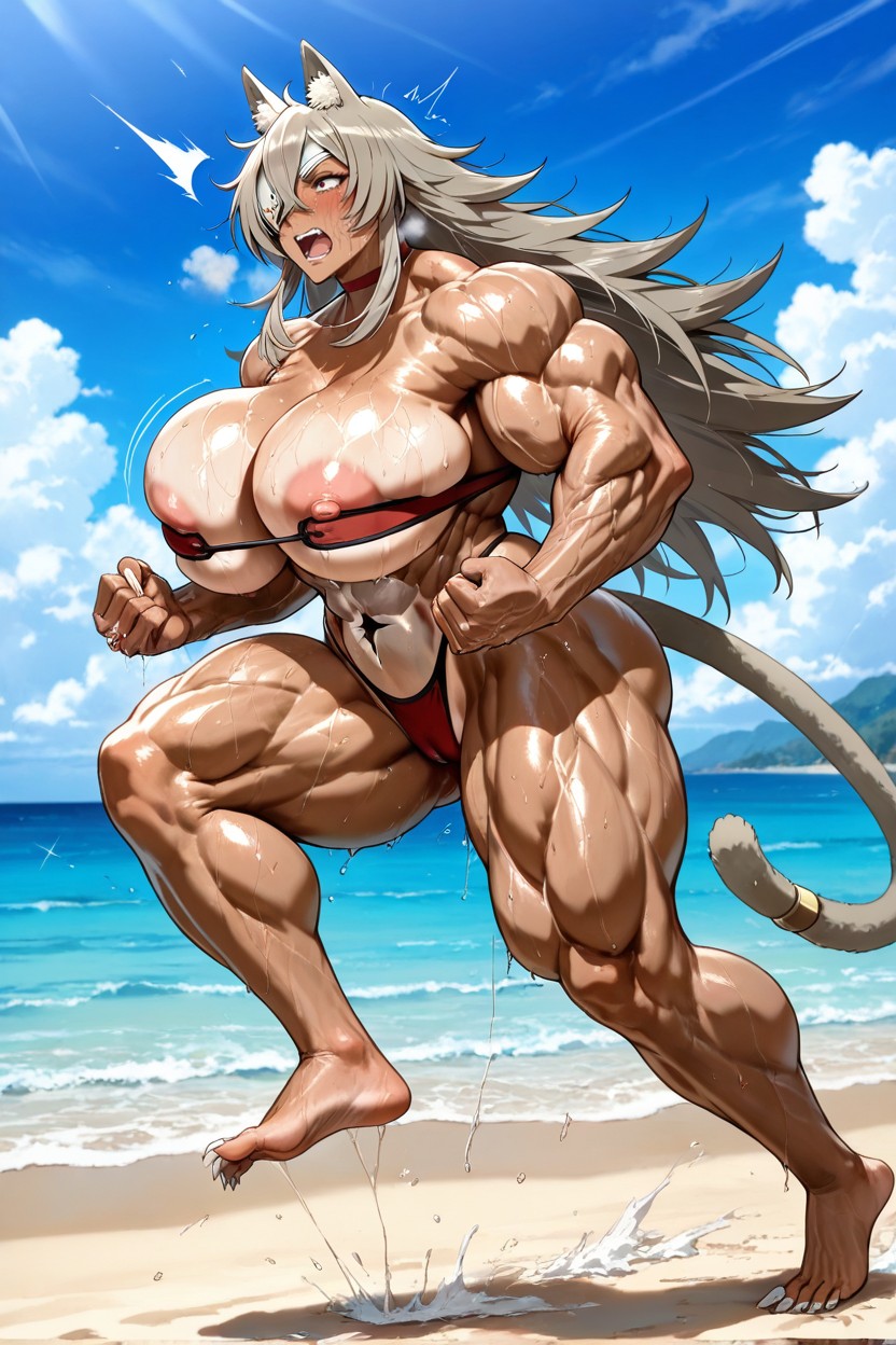 Side View, Crazy Face, Extremely Muscular Hentai AI Porn