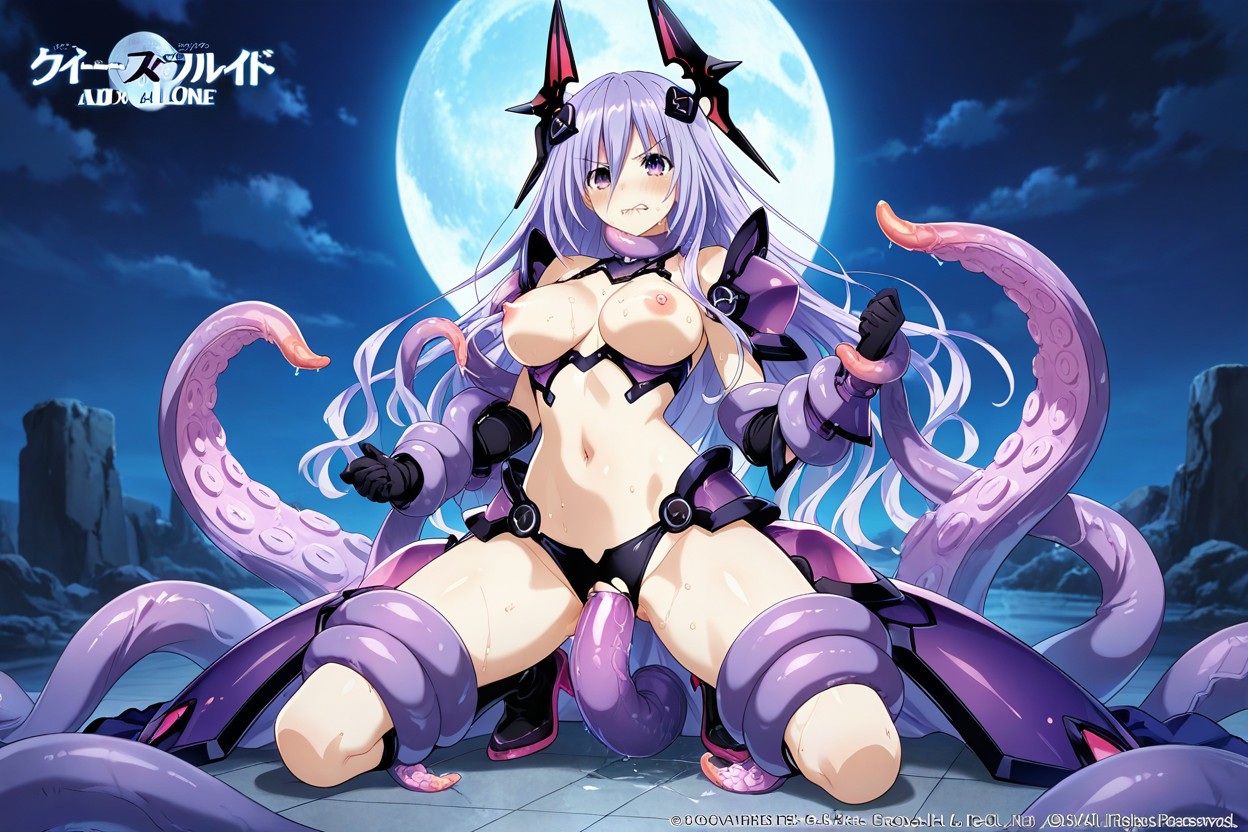 Purple Hair, Purple Hair, Giant Tentacles Monster Behind Her Hentai AI Porn