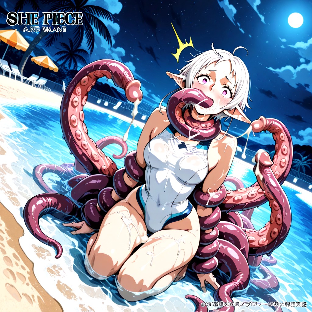 The Waves Cover Her Body, Tentacles Cum On Her Face, Facial Cumshot Hentai AI Porn