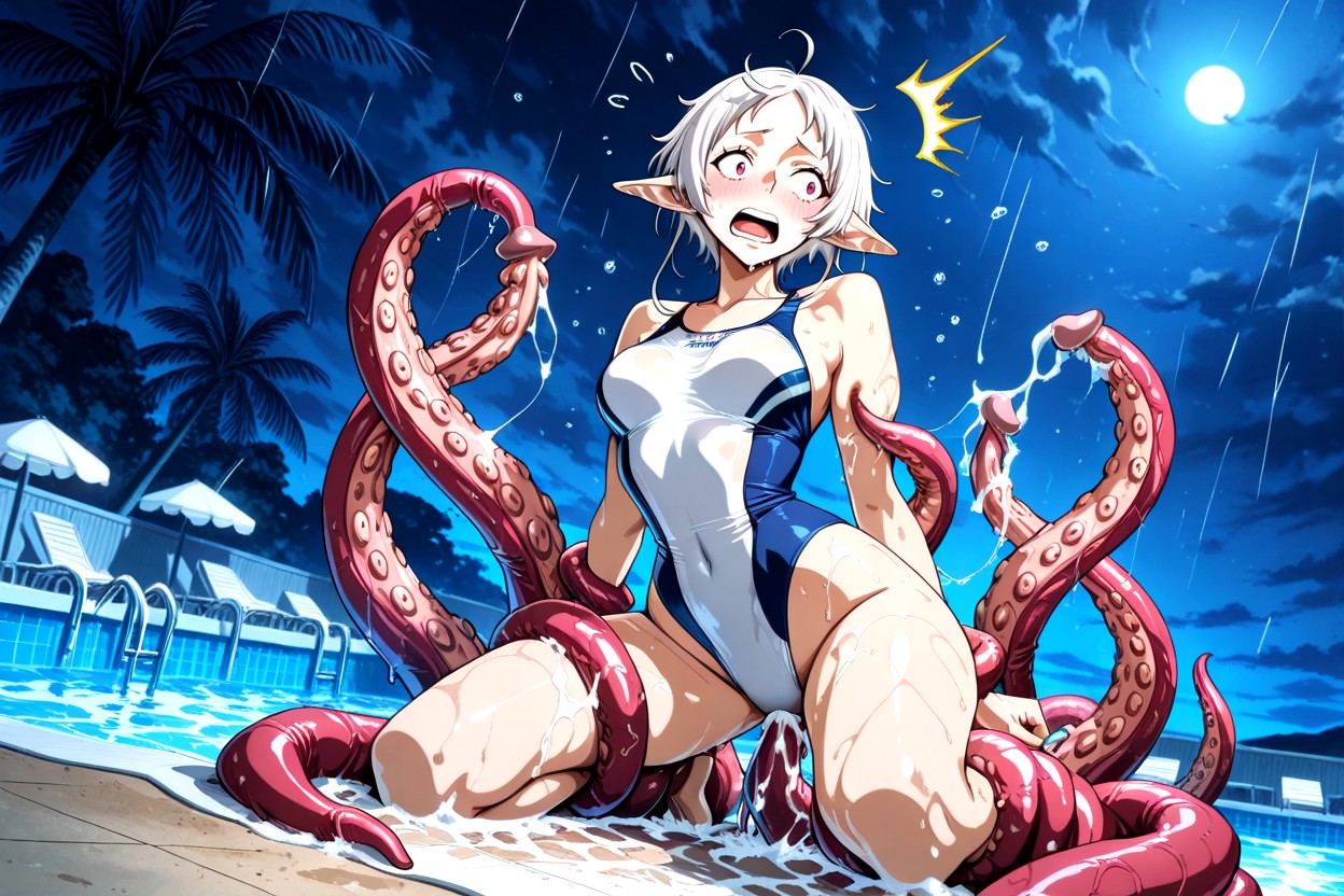 Tentacles Drag Her Under Water, She Bathed In Sea Water Cover Her Body, Official Art Hentai AI Porn