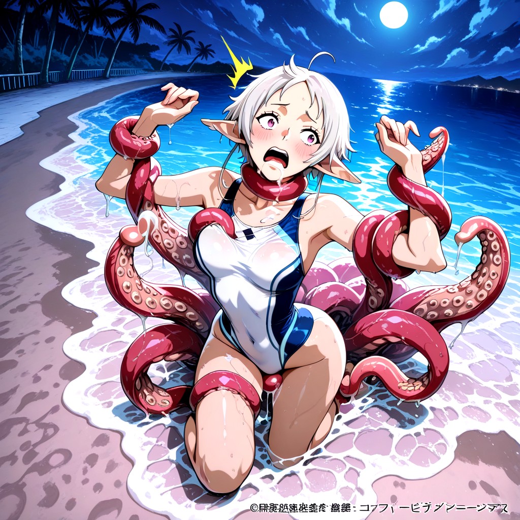 Tentacles Drag Her To The Beach, She Arched Her Back, Sylphiette On A Beach Alone Hentai AI Porn