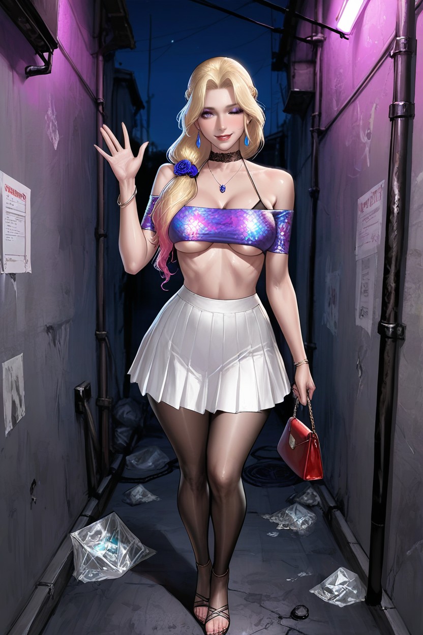 Small Breasts, Holding A Handbag, Large Black Pool Of Water Hentai AI Porn