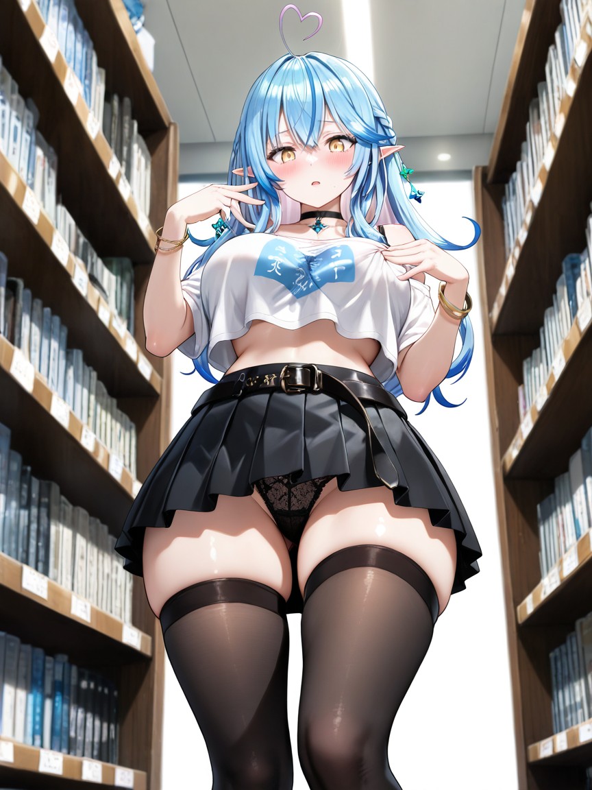 Wearing Black Choker, Wearing Black Sheer Thighhigh Socks, Wearing Black Lace Panties Hentai AI Porn