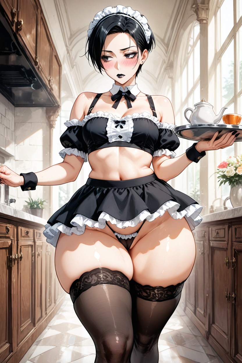 Exposed Stomach, Pussy Peek, Fancy Mansion Kitchen Hentai AI Porn