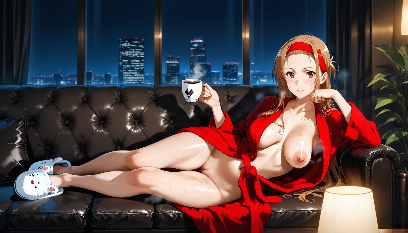 Cushion, On Royal Red Couch, Skyscraper Hentai AI Porn