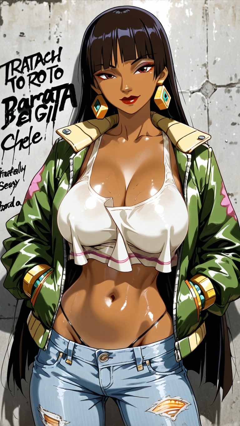 Happy, Cinched Waist, Lewd Lowrise Jeans Pants Barely Covering Groin Hentai AI Porn
