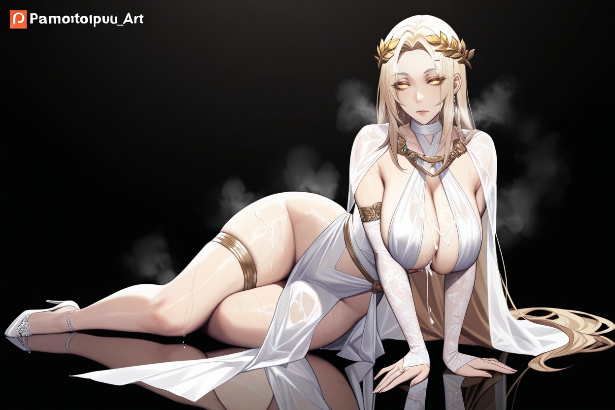 White And Gold Cape And Loincloth, Glowing Eyes, Cum On Hair Hentai AI Porn