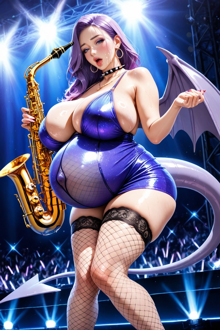 Lilac Hair, Rock Concert, Model Standing Hentai AI Porn