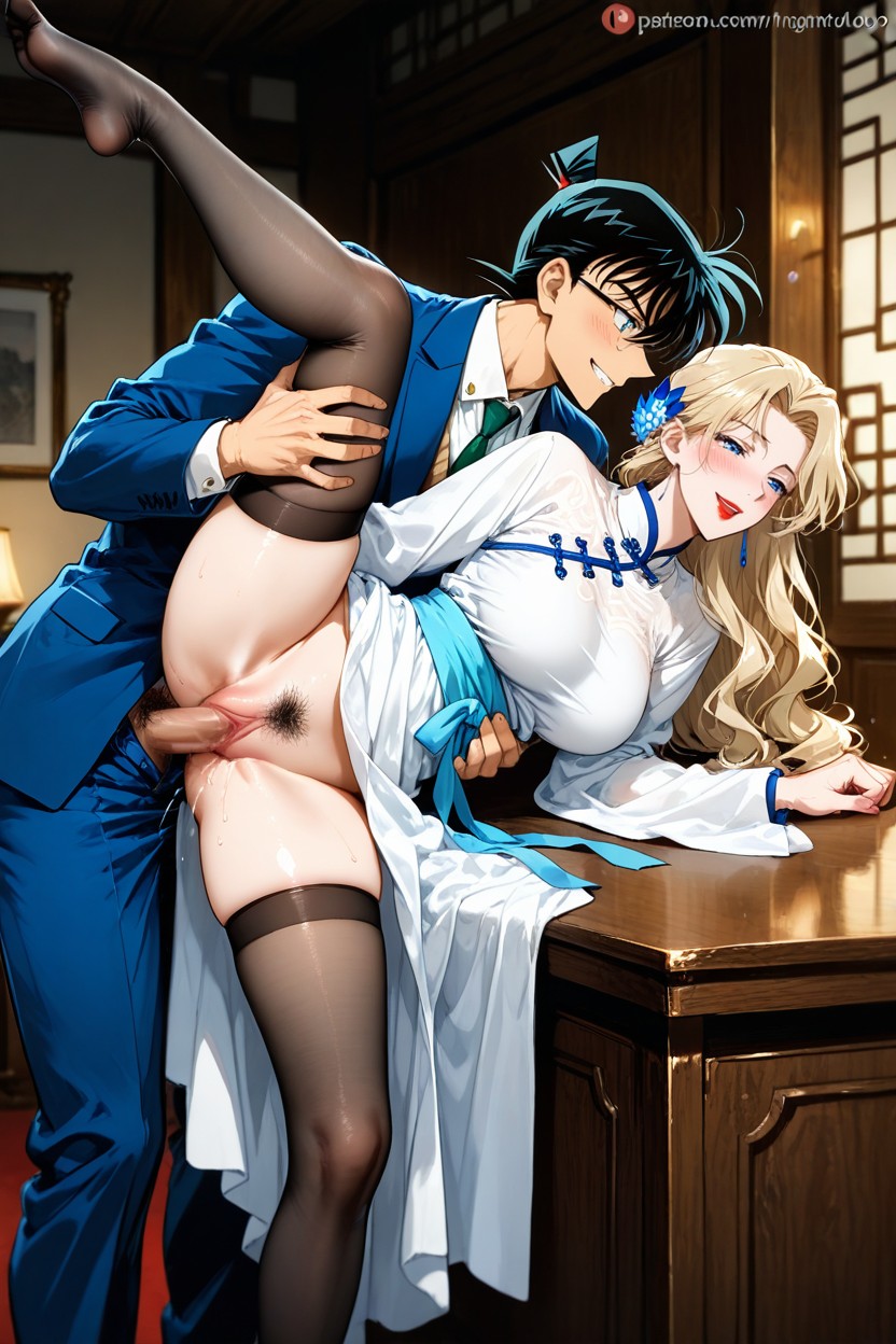 Shinichi Kudo From Detective Conan, White Shirt, Horny Hentai AI Porn