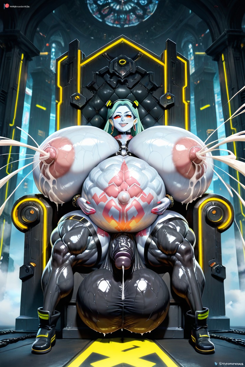 Hyper Massive Testicles, Sitting, Smooth Oiled Skin Hentai AI Porn
