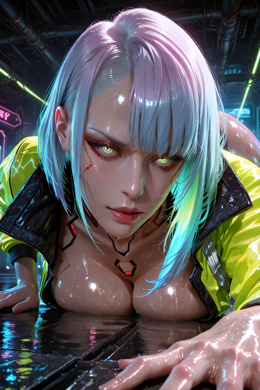 Perfect Toned Ass, Natural Breasts, Electric Cyan Hentai AI Porn