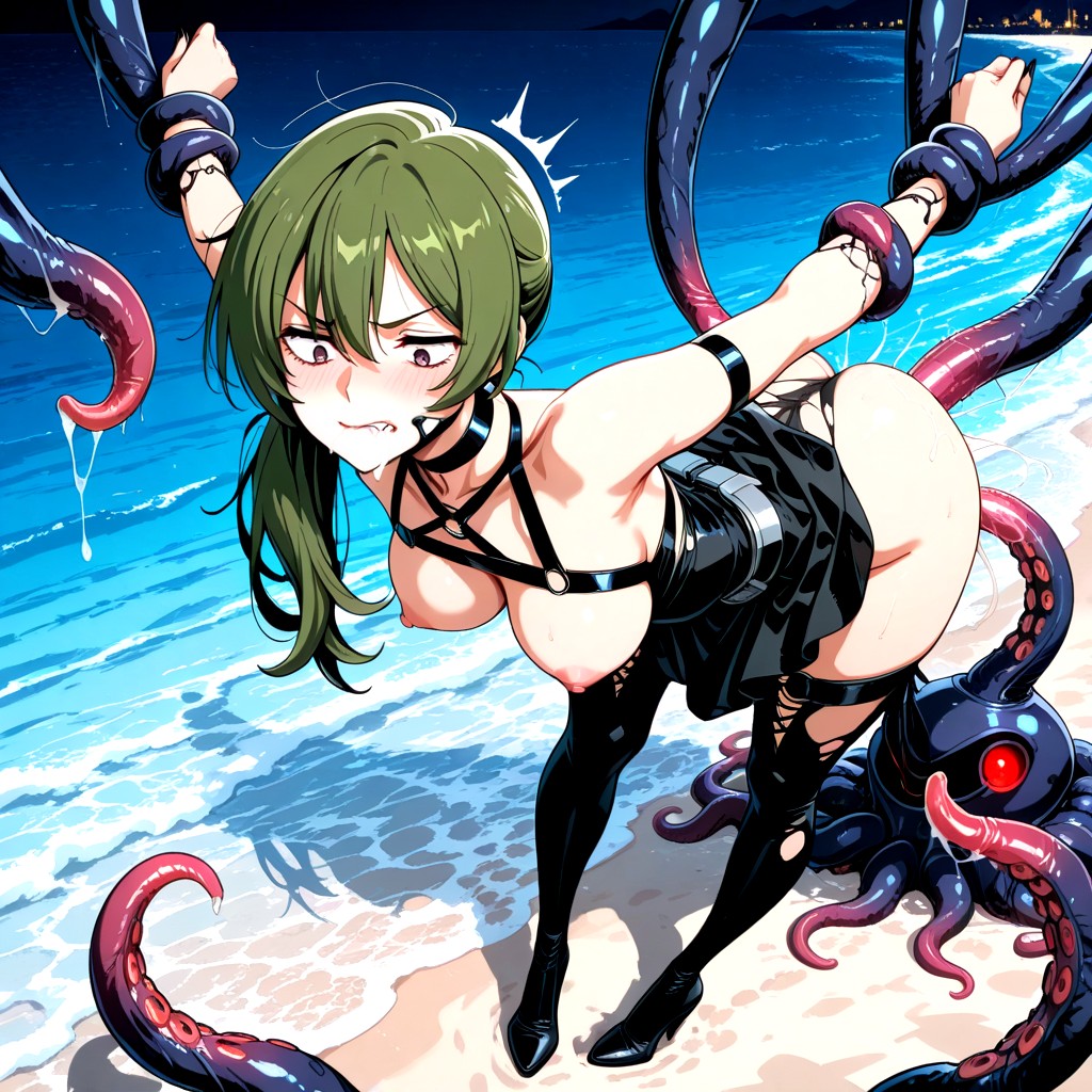 Tentacles Restrained Her Arms, Arms Up, Tentacles Monster Behind Her Hentai AI Porn