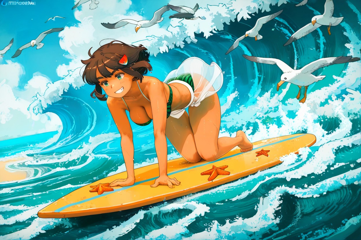 Tomboy, Watermelon Pattern Bikini, Disheveled Hentai AI Porn