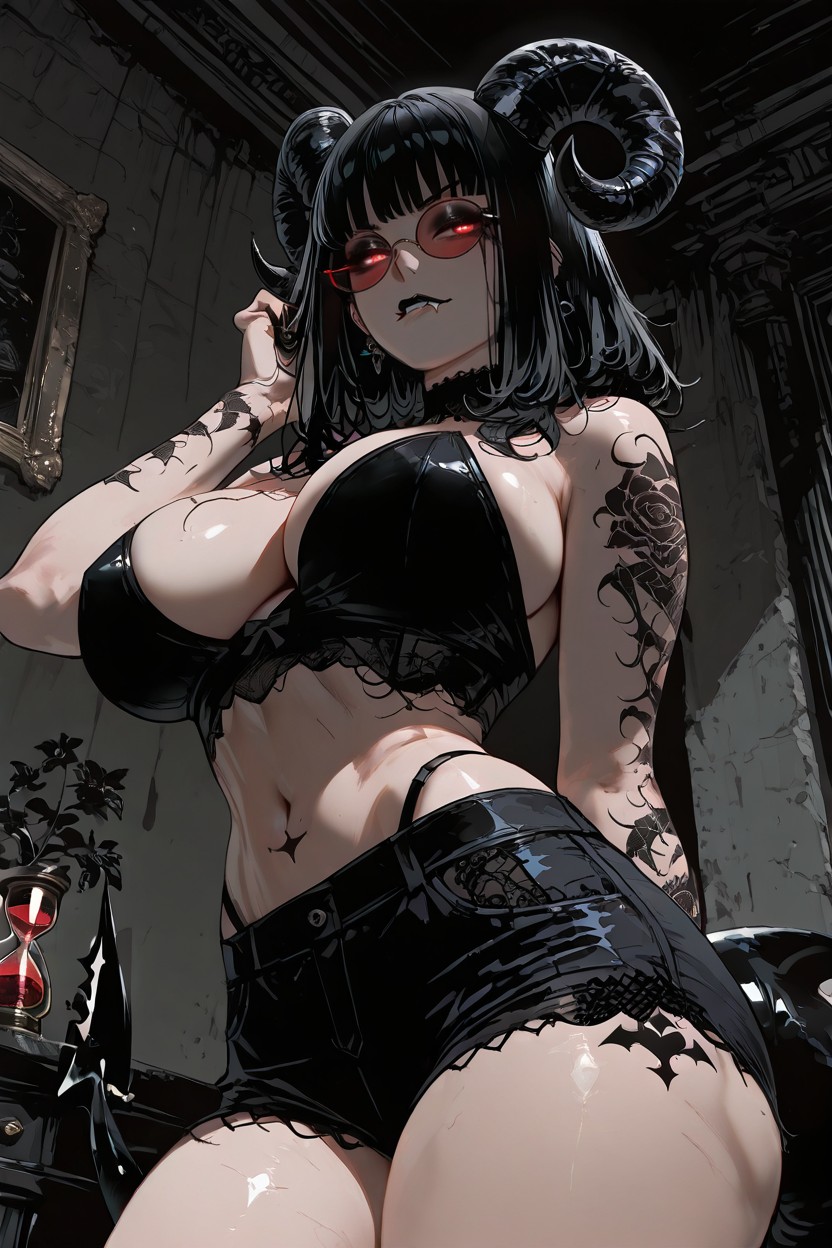 Goth Accessories, Hourglass Figure, Cleavage Hentai AI Porn