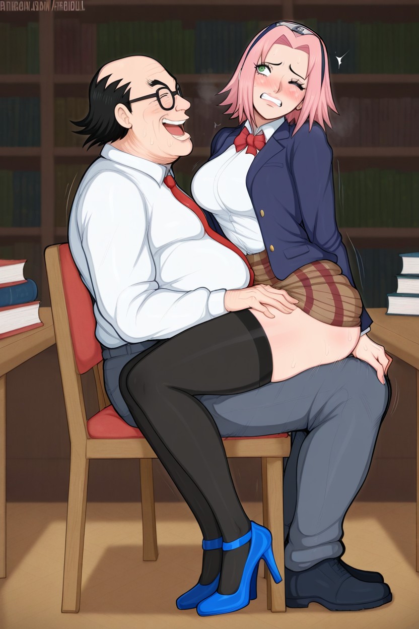Red Bowtie, Reverse Upright Straddle, Woman Sitting On Mans Lap Hentai AI Porn