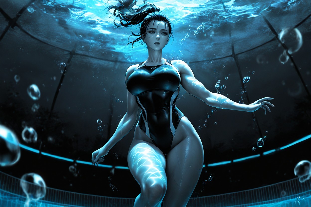 Cyberpunk Aesthetics, 20+, Right Arm Reaching Far Forward Hentai AI Porn