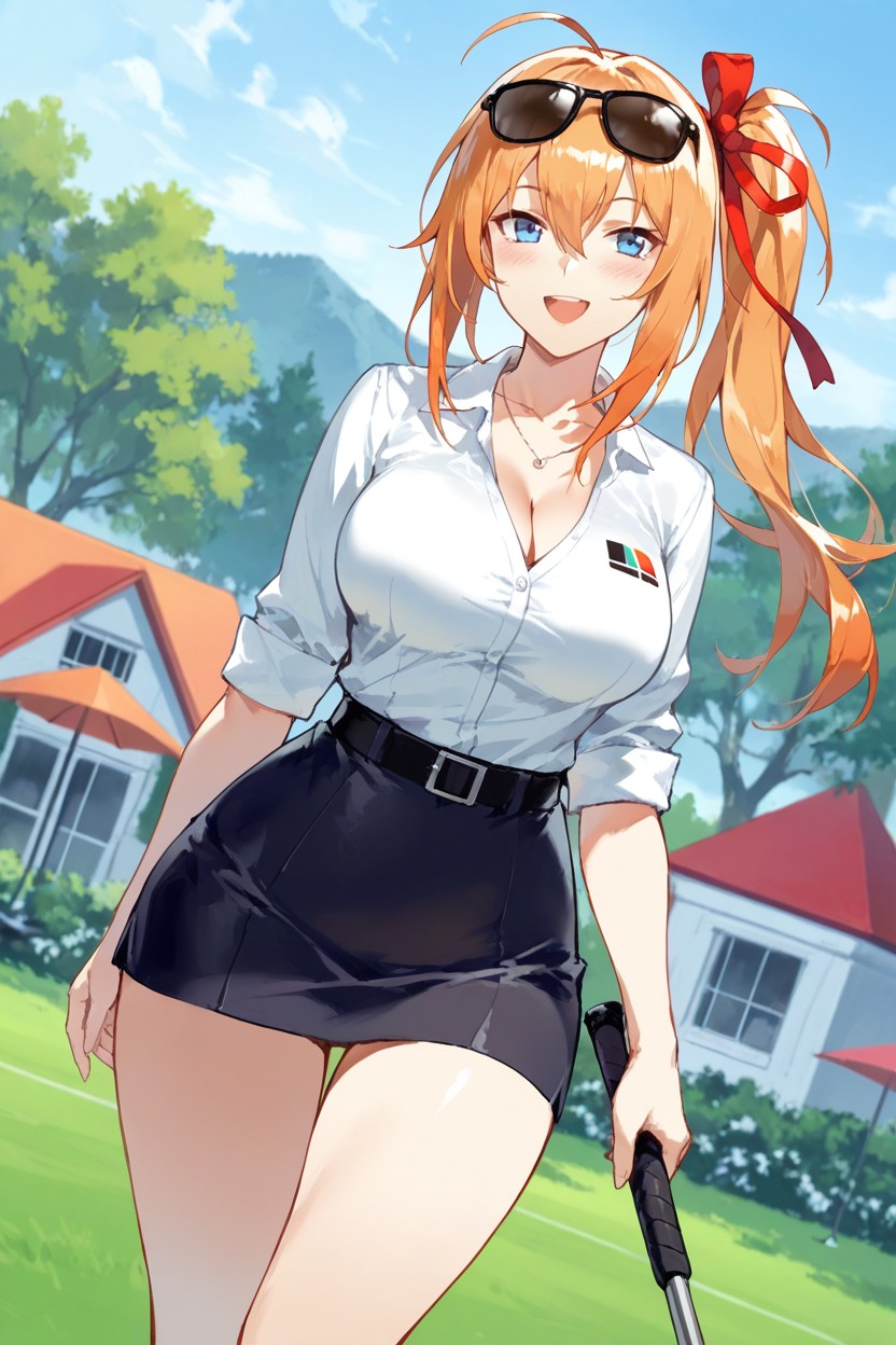 Ahoge, Feliz, White Shirt Hentai IA