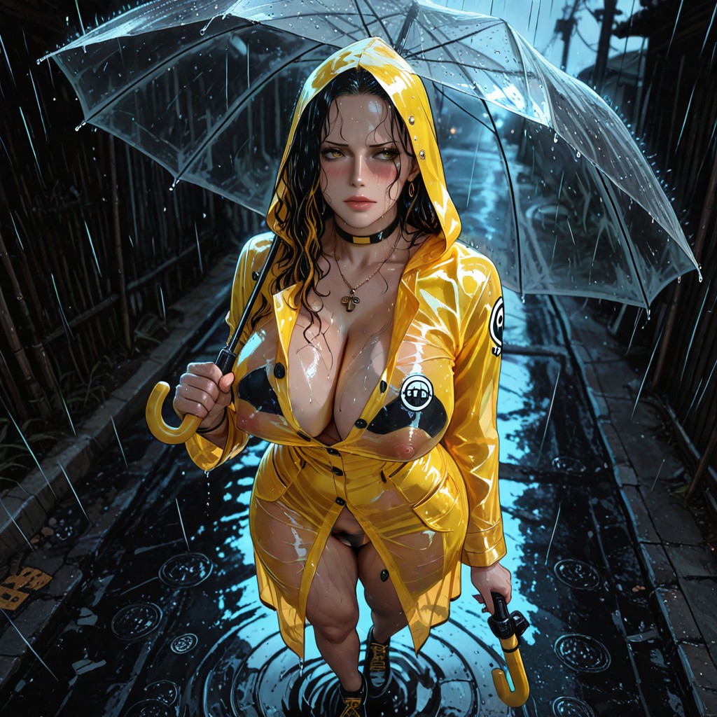 Holding A Transparent Umbrella In One Hand, Thick Hips, Milf Hentai IA