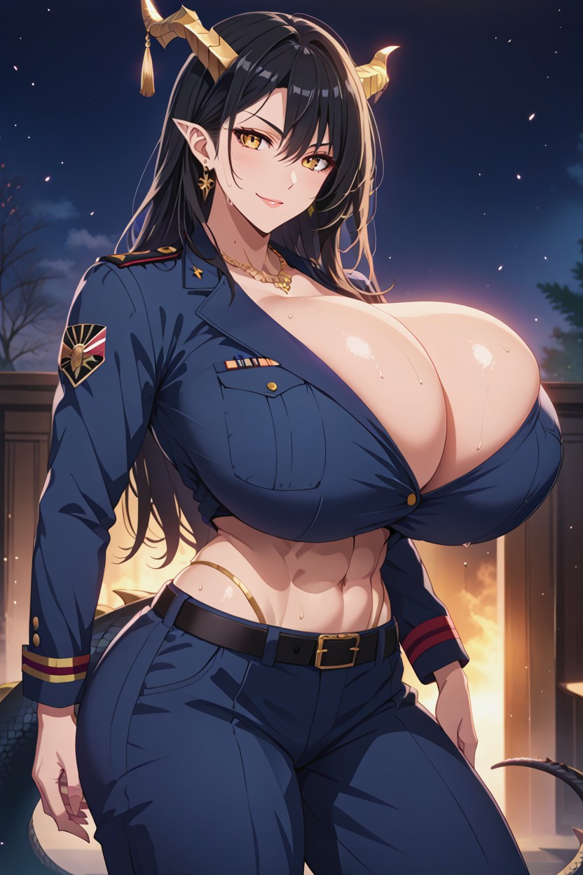 Hyper Breast Expansion, Colossal Breasts, Black Hair Hentai AI Porn